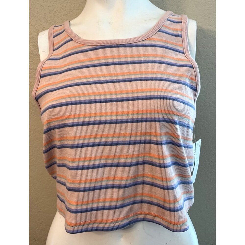 Abound Ladies XL Ribbed Striped Cropped Tank Top Pink Stretch Casual NWT